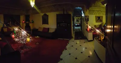 an overhead view of a living room with christmas lights at Riad Villa Midelt in Midelt