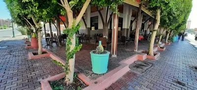 a row of trees in front of a building at Hotel Marmar in Ouarzazate