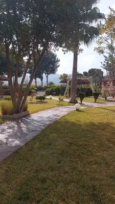 a path in a park with trees and a playground at Chez Mamouchthka in Ourika