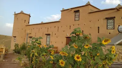 a building with a bunch of sunflowers in front of it at Kasbah Izoran in Midelt