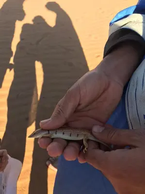 a man holding a fish in his hands at Dar Yaya in Mhamid
