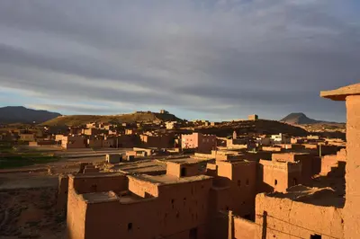 a view of a village in the desert at Hotel Baddou in Tamtetoucht