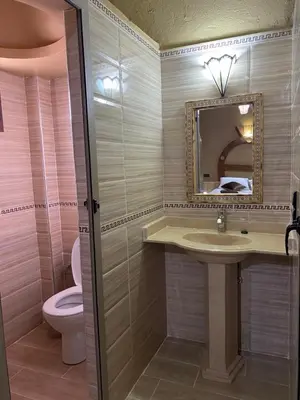 a bathroom with a sink and a toilet and a mirror at Sunny Place apartments in Merzouga