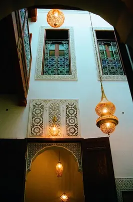an overhead view of a building with windows and lights at Dar atlas in Fès