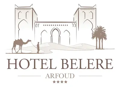 a man with a camel drawn in front of a hotel bellezerate at Belere Arfoud in Erfoud