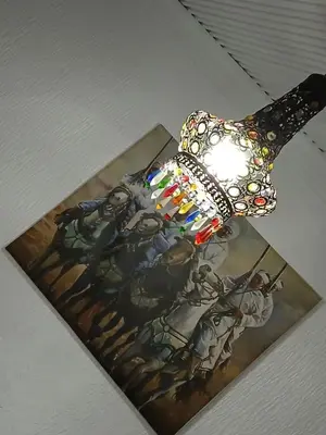 a lamp hanging from a ceiling with a painting on it at Ryan 3 in Fès