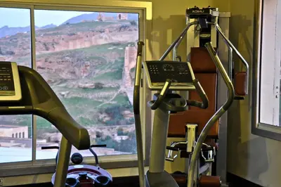 a gym with a view of the grand canyon at Riad Maison Bleue and Spa in Fès