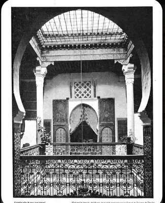 a black and white photo of a balcony at Dar La Bague de Kenza in Fès