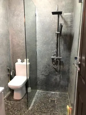 a bathroom with a toilet and a shower at Palais Akki in Marrakech