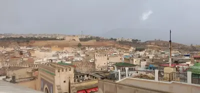 a view of a city from the top of a building at Hotel Bab Boujloud in Fès
