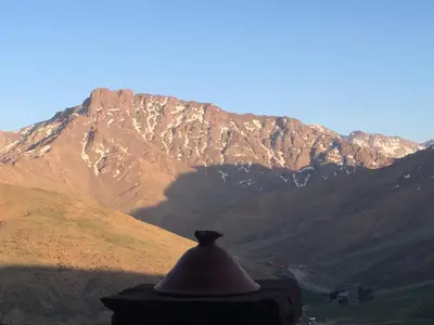 a view of a mountain from the top of a building at Chalet tizrag in Oukkainrdem