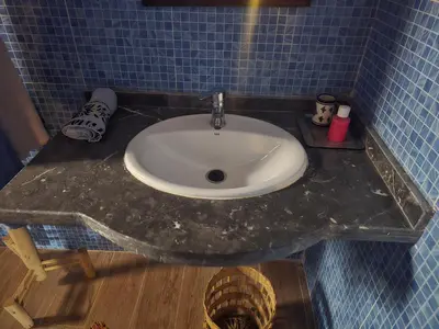 a counter top with a sink in a bathroom at Kasbah du Peintre in Aït Ben Haddou