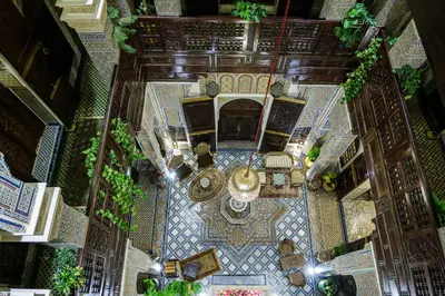 an overhead view of a building with a floor at Riad Rcif & Spa Originale in Fès