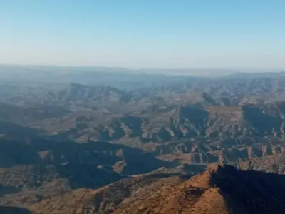 a view of a canyon from an airplane at Auberge des lacs in Imilchil