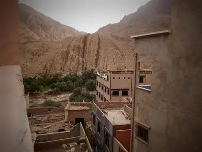 a view of a mountain from a building in a village at Myhouse Todgha in Tinerhir