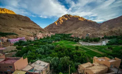 a view of a city with a mountain in the background at Riad Sephora in Tinerhir