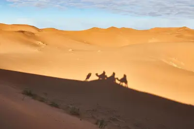 a group of people riding horses in the desert at Typical Luxury Desert Camp in Merzouga