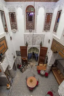 an overhead view of a room with a table in a building at Dar Lalla Kenza in Fès