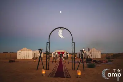 a set up for a wedding in the desert at Tiziri Camp in Merzouga