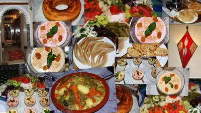 a collage of pictures of different types of food at Riad Benchekroun in Meknès