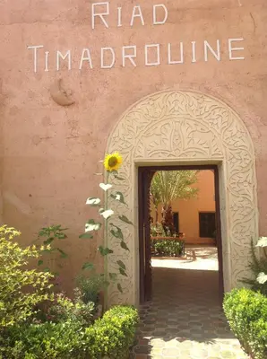 an archway with a sunflower in front of a building at Riad Timadrouine, hôtel et restaurant in Tinerhir