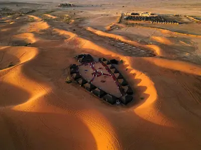 an aerial view of an island in the desert at Auberge Bivouac La Belle Etoile in Merzouga