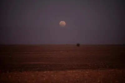 a full moon in the middle of a field at Sahara Sunset Camp M'hamid in Mhamid