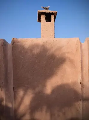 a bird sitting on top of a building with a chimney at La Villa douce in Marrakech