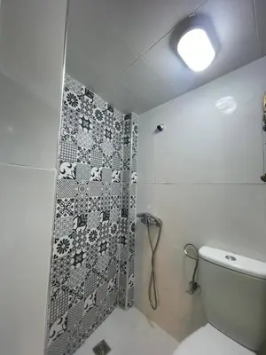 a bathroom with a shower with a toilet and a sink at Riad Malak in Meknès