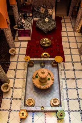 a view of a table with food on it at riad lala fatima in Ouzoud