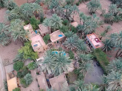an aerial view of a house with palm trees at Le Chant Des Palmiers in Agdz
