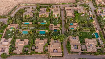 an overhead view of a suburb with houses at Superbe Villa Y - Calme & sureté - Piscine privée & gouvernante in Marrakech