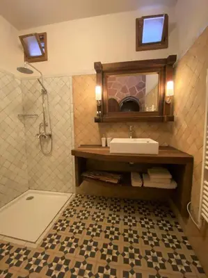 a bathroom with a sink and a shower at Boutique Guesthouse Dar Zohra in Marrakech