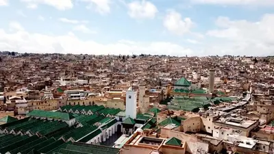 an aerial view of a large city with buildings at dar Benfares rcif in Fès