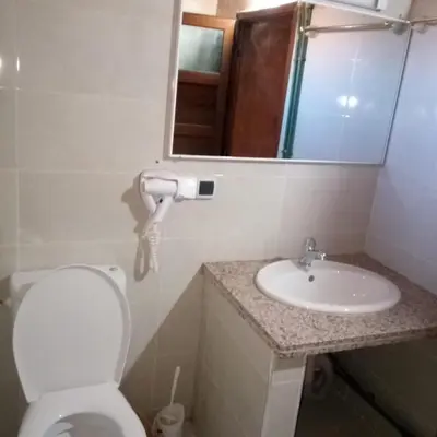 a bathroom with a toilet and a sink and a mirror at La perle de saghro in Nkob