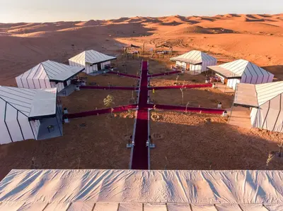 an aerial view of a compound in the desert at Luxury Camp Merzouga in Merzouga