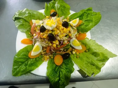 a plate of food with lettuce and vegetables on it at Tafouyte Luxury Camp in Merzouga