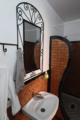 a bathroom with a sink and a mirror at Maison d'Hôte Argana in Aït Idaïr