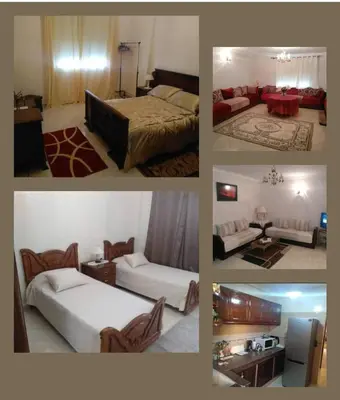 a collage of four pictures of a hotel room at Apartment Centre Meknes in Meknès