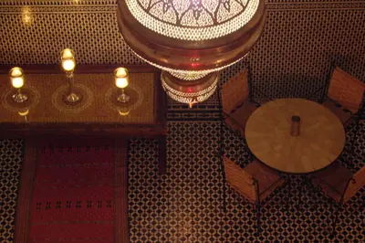 an overhead view of a room with a table and a ceiling at Riad Tafilalet in Fès