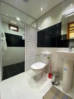 a bathroom with a toilet and a sink and a shower at Kasbah Roseville in Ait Sedrate Sahl Gharbia