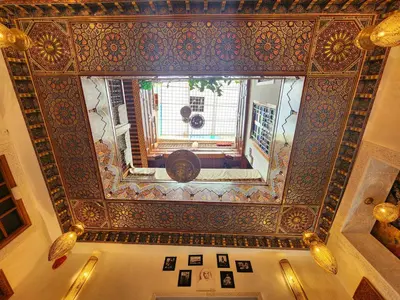 an overhead view of a room with a large ceiling at Riad Dar Kassim in Fès