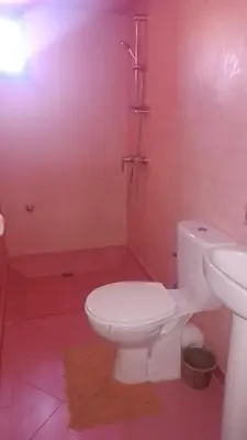 a bathroom with a white toilet and a sink at Kasbah Tialouite in Kalaat MGouna