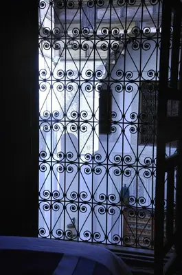a view of a window with a iron gate at Dar 7 Louyat in Fès
