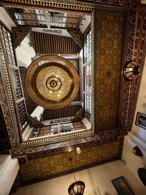 an overhead view of a building with a gold ceiling at Riad Abqari Youssefi in Fès