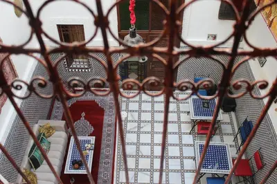 an aerial view of a building from behind a fence at Riad Fes Elite in Fès