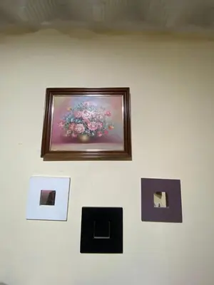 a painting of flowers on a white wall at Villa familys in Fès