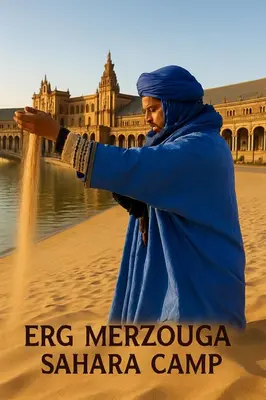 a woman standing in front of a water fountain at ERG MERZOUGA SAHARA CAMP in Merzouga