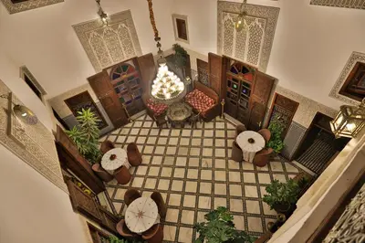 an overhead view of a living room with a ceiling at Riad Dar Chrifa - Luxury Escape in Fès