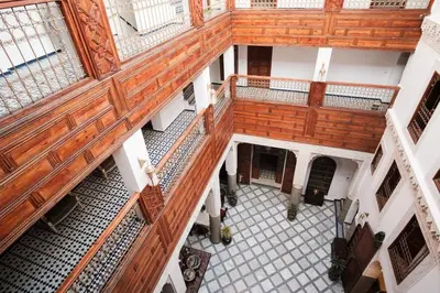 an overhead view of a building with a staircase at Riad Dar Laura in Fès